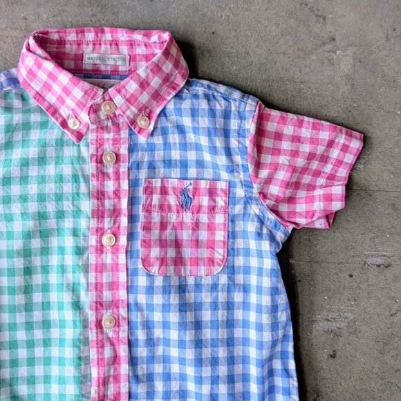 Ralph Lauren Blue Pink Green Striped Onesie and Gingham Plaid Shirt Bundle 9M - Picture 8 of 11